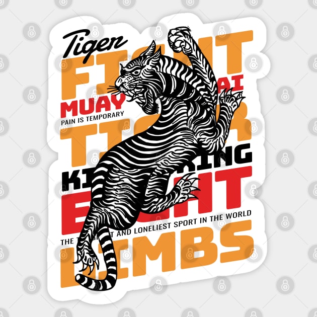 Muay Thai Tattoo Tiger Born to Fight Sticker by KewaleeTee